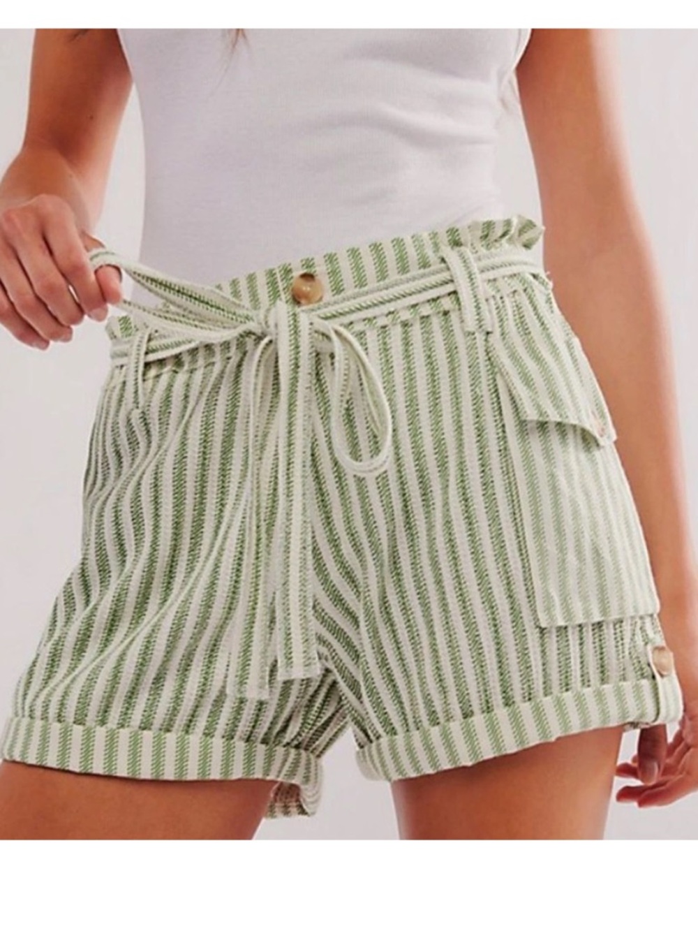 Free People FP One Harriet striped shorts in fairway green